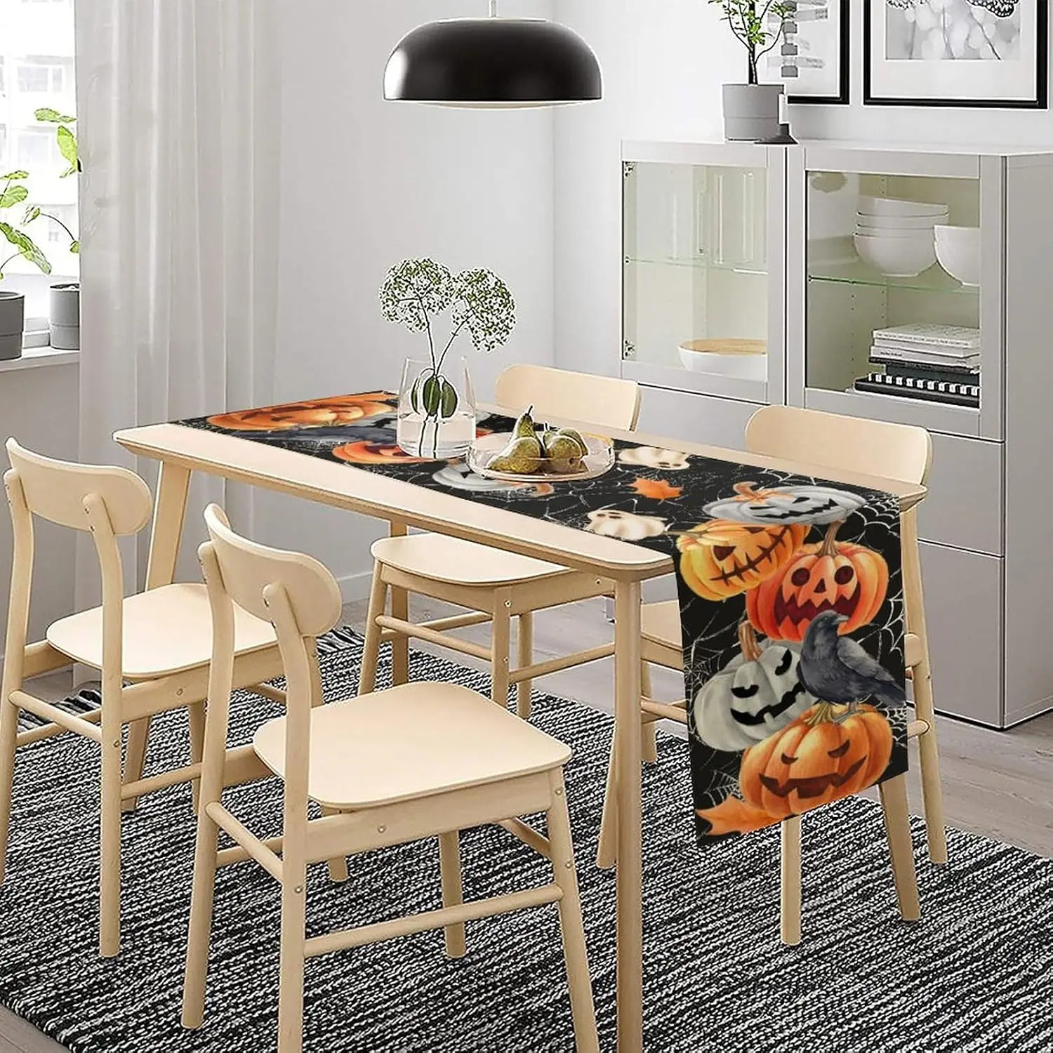 Halloween Horror Pumpkins Crow Spider Web Table Runner Party Decor Reusable Kitchen Dining Table Runner Halloween Decorations