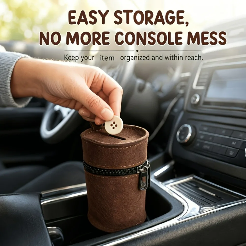 1pc Handcrafted Car Coin Bank Money Holder for Storing Change Cash Zipper Pouch with Penny Bank Car Cup Holder