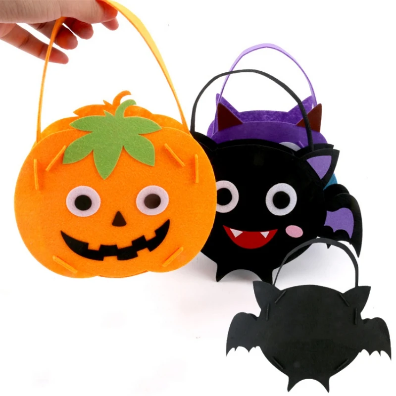 Felt Halloween Trick or Treat Basket DIY Material Package for Kids Toddlers Small Halloween Tote Bag with Handles Party Supplies