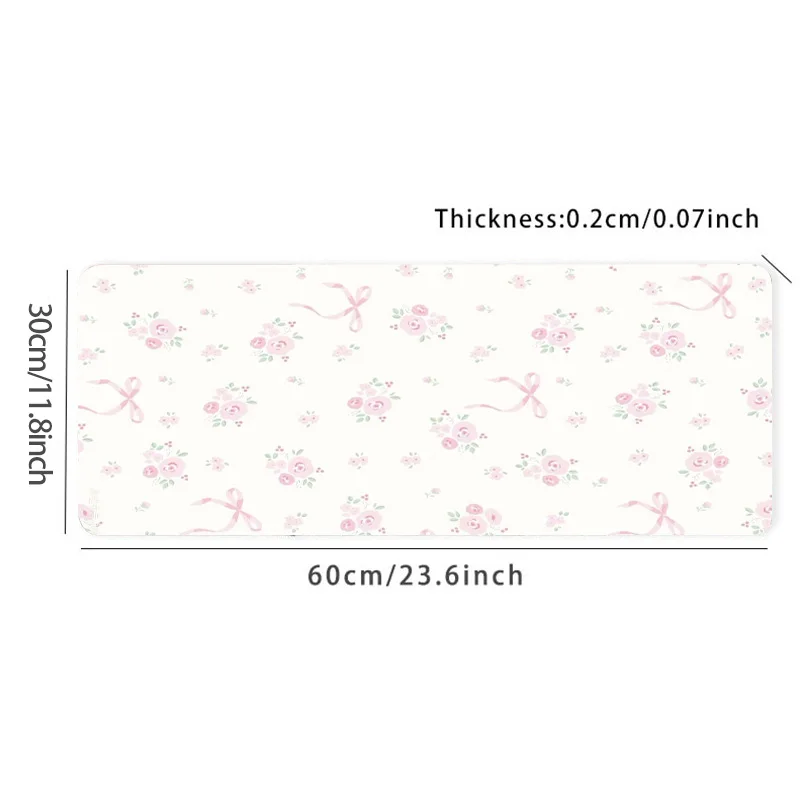 Light Pink Lovely Flower Green Leaves Bow Aesthetic Large Gaming Mouse Pad Non-slip Office Accessories Birthdaye Tens Friends