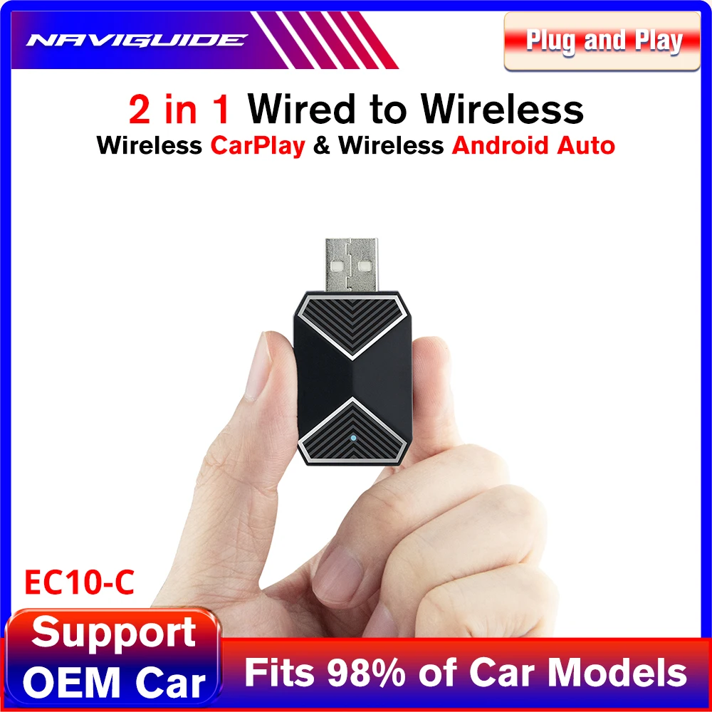 

EC10-C Wireless CarPlay Dongle Wireless Android Auto Adapter AI Smart Box For Car With Wired CarPlay 2 in1 Car Smart Systems
