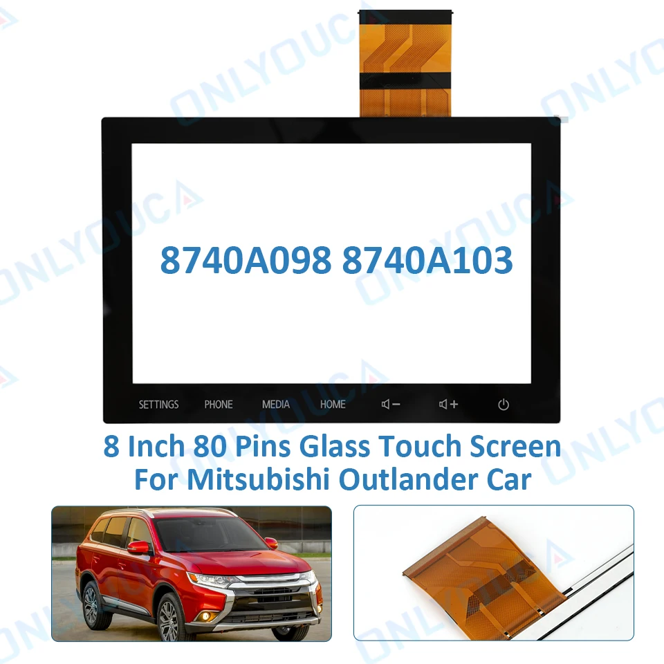 

New 80 Pin Glass 8 Inch Touch Screen Panel Digitizer Lens For Mitsubishi Outlander 2020 2021 Car Radio DVD Player GPS Navigation