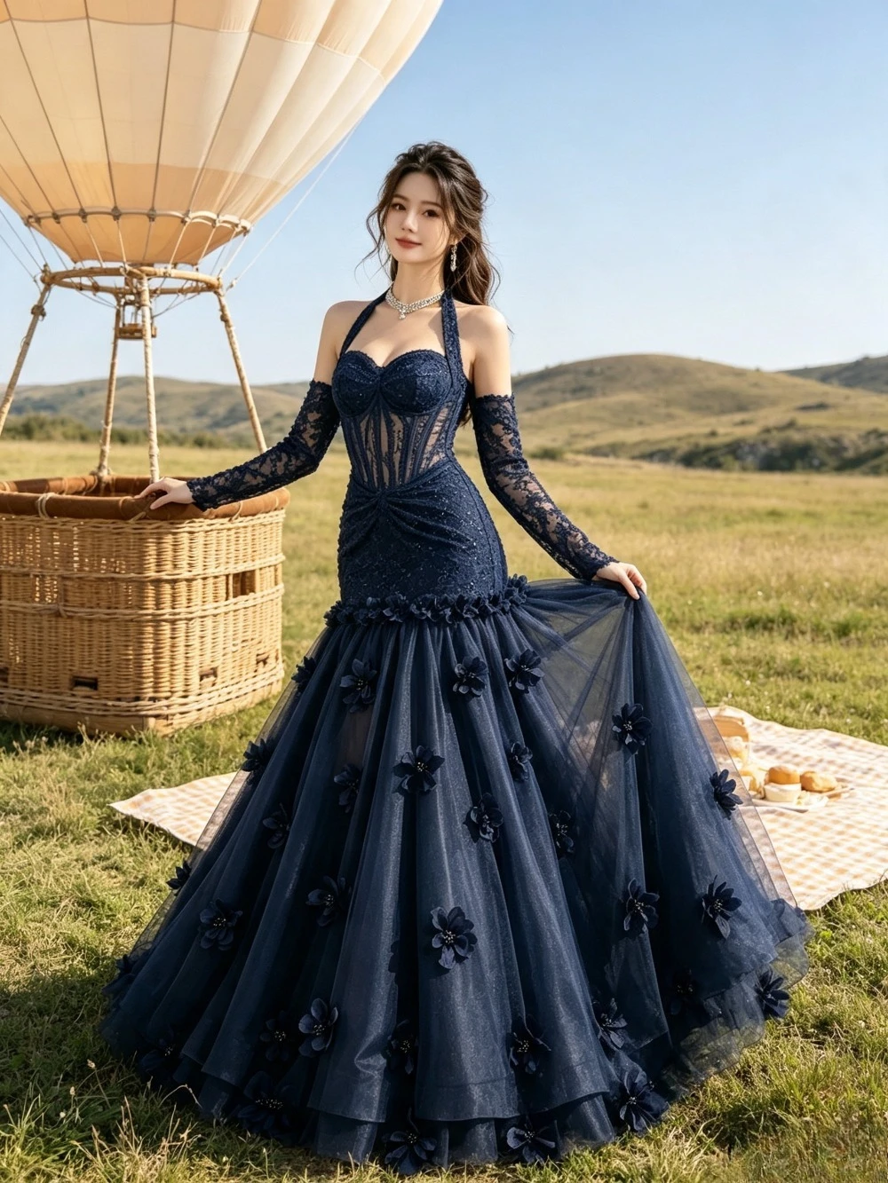 Customized Light Luxury Sequin Suspender Mermaid Dress 2026 Backless Detachable Lace Cuff Flower Ball Dress Suitable for Parties