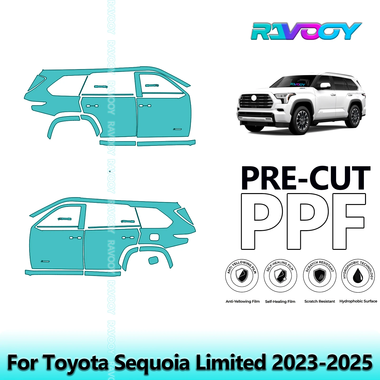 

For Toyota Sequoia Limited 2023-2025 8.5mil Clear Matte Pre-Cut PPF Door & A/B Pillar Kit TPU Paint Protection Film Set