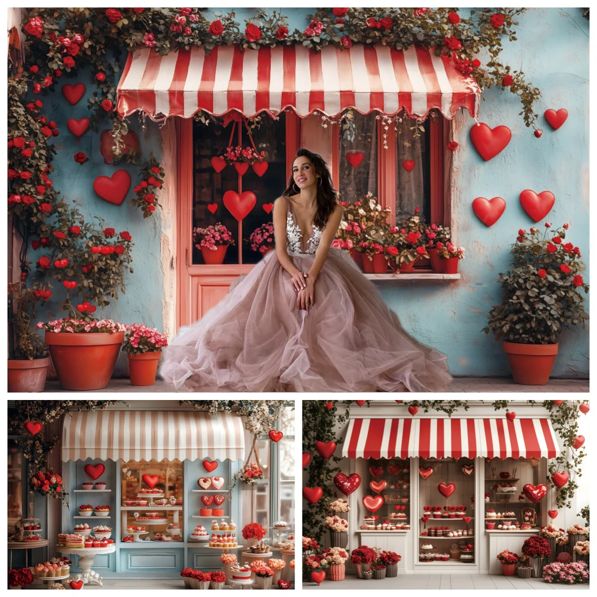 Valentine's Day Romantic Cabin Photography Backdrop Rose Flowers Dessert Shop Wedding Birthday Party Decoration Photo Background