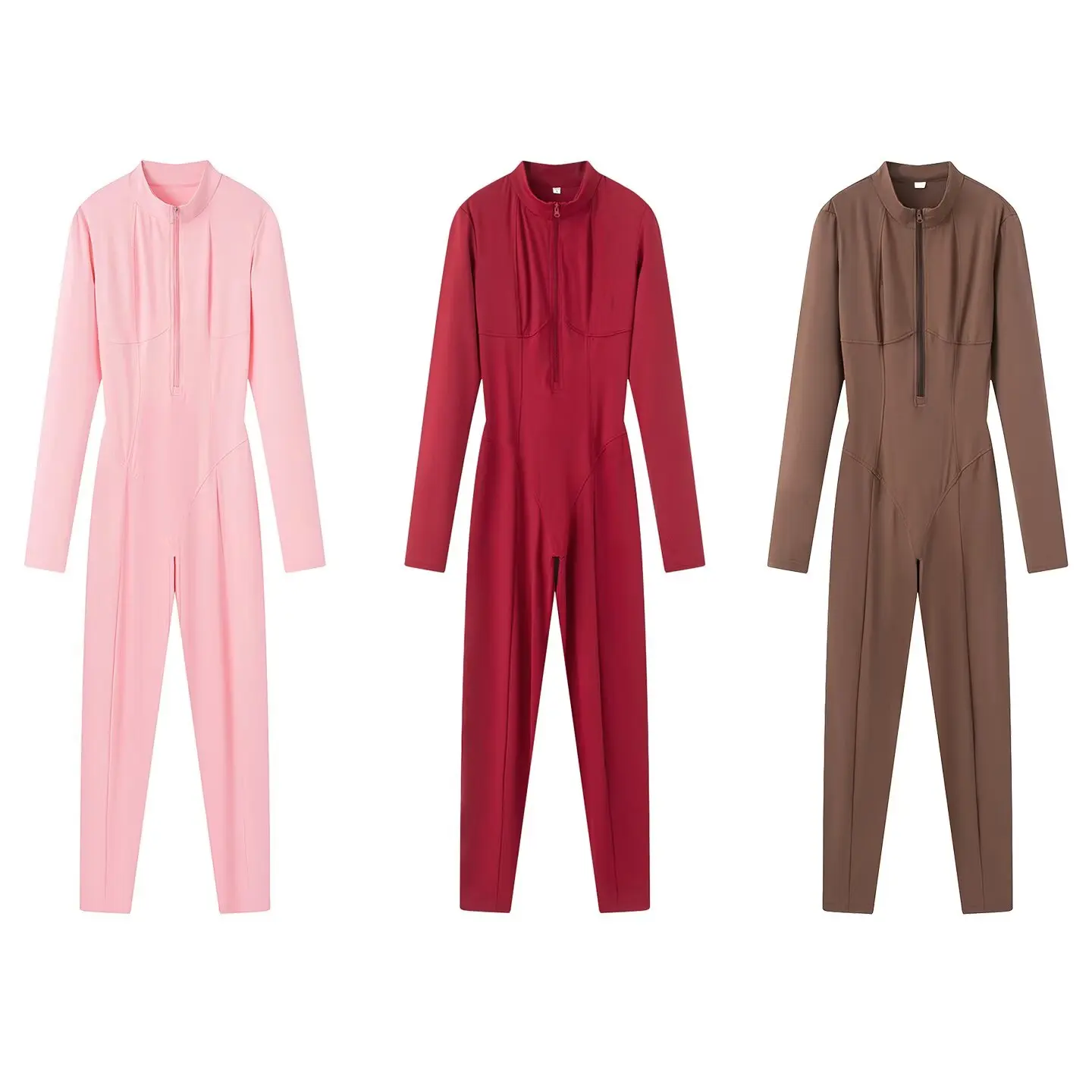 

2026 Women's Elegant Skateboard One-piece Mock Neck Yoga Ski Bodysuit Female Full Body Tight Long Sleeve Zipper Skiing Jumpsuits