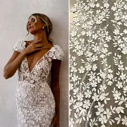 fashion laser cut 3D lace fabric ivory bridal lace fabric sell by yard 130cm width dress lace