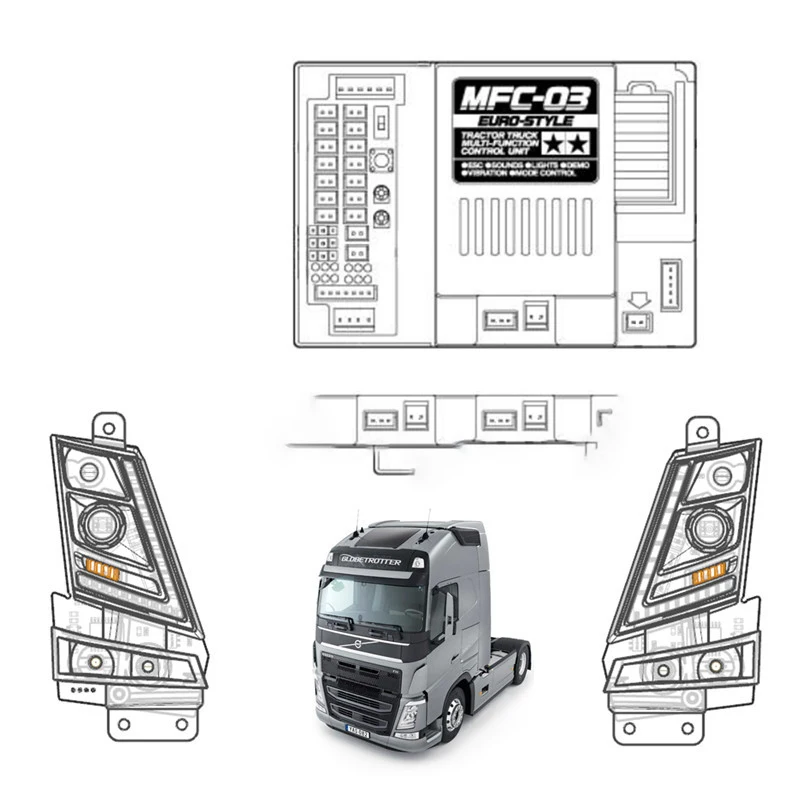 1:14th Scale 4 In 1 Light Set Lamp System MFC-03 01 for Tamiya RC Truck Tipper VOLVO FH16 750 56362 Model Car DIY Parts