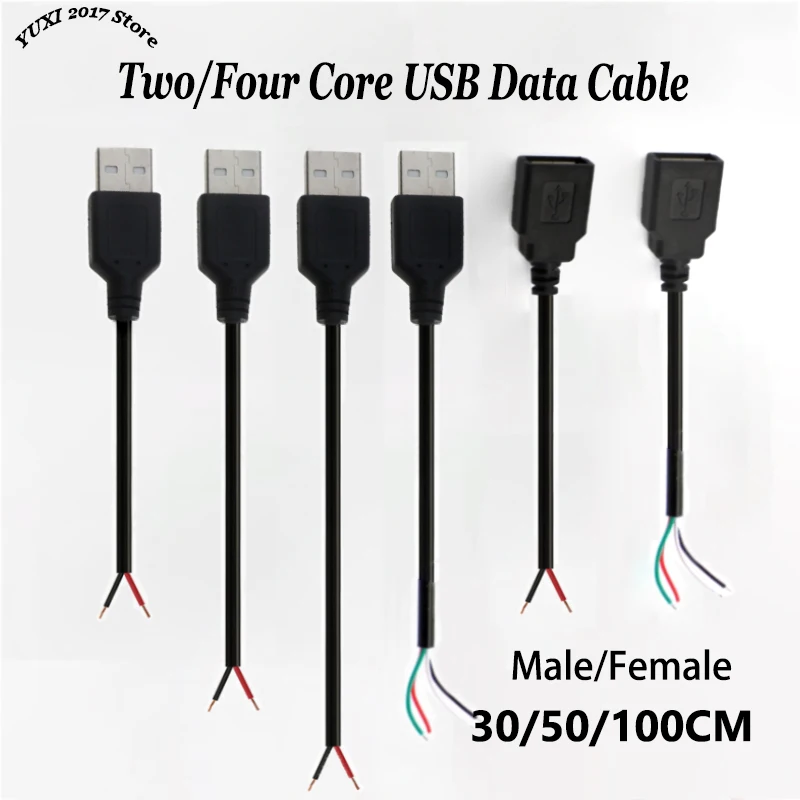 Câble de chargement USB mâle/femelle, deux cœurs/quatre cœurs, ligne électrique soudée, bricolage, réparation de remplacement pour l'électronique