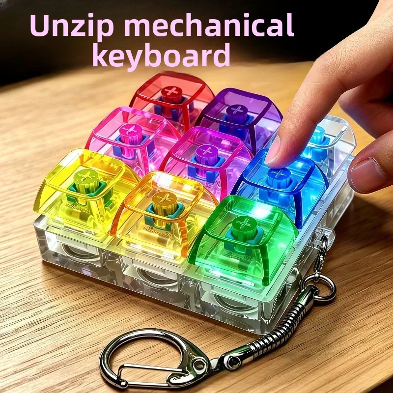 9-key Mechanical Keyboard, LED Keyboard, Decompression Toy, Decompression Key Chain, Portable Desktop Accessories, Gifts.