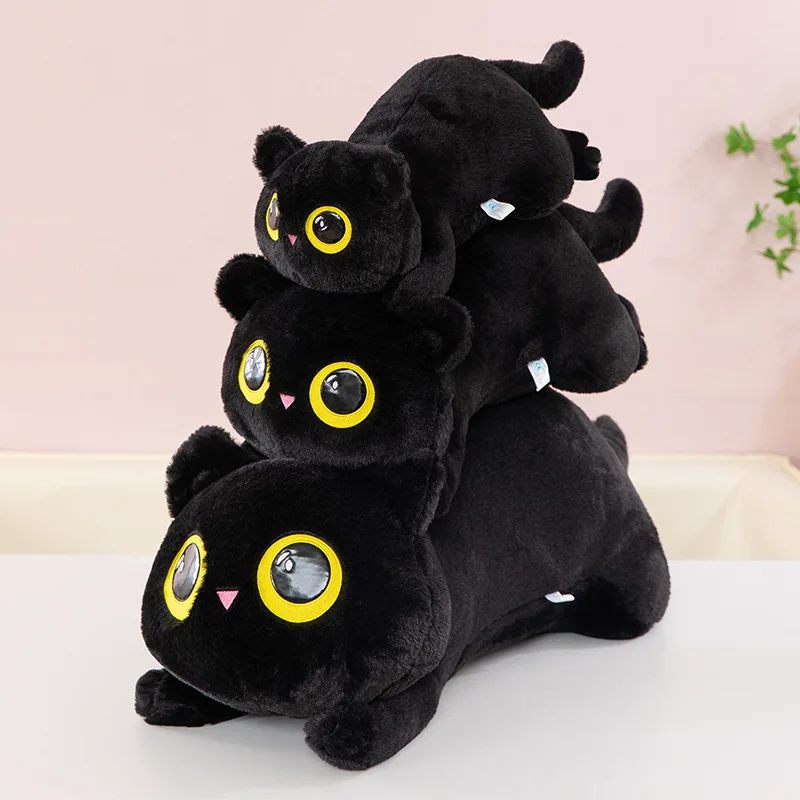 50-90cm Cute Black Cat Plush Toy Doll Kawaii Big Cuddly Pillow Cushion Ins Black Cat Plush Toy Doll For Boy Girl Brithday Gifts