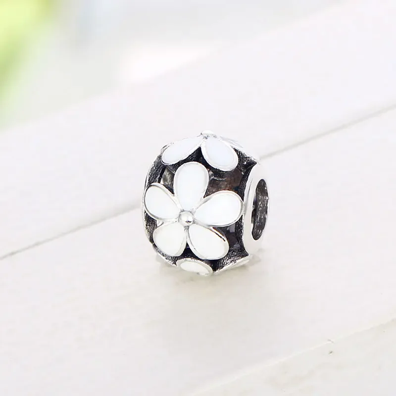 FC Jewelry Fit Original Brand Charms Bracelet 100% 925 Sterling Silver White Enamel Flower Bead Making Women Spring Berloque