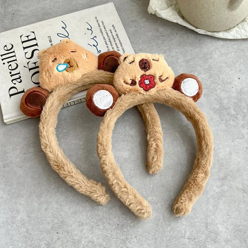 New Cartoon Plush Capybara Hairband Cute Ear Head Hoop Winter Face Wash Hairhoop Headwear for Woman Girls Hair Accessories