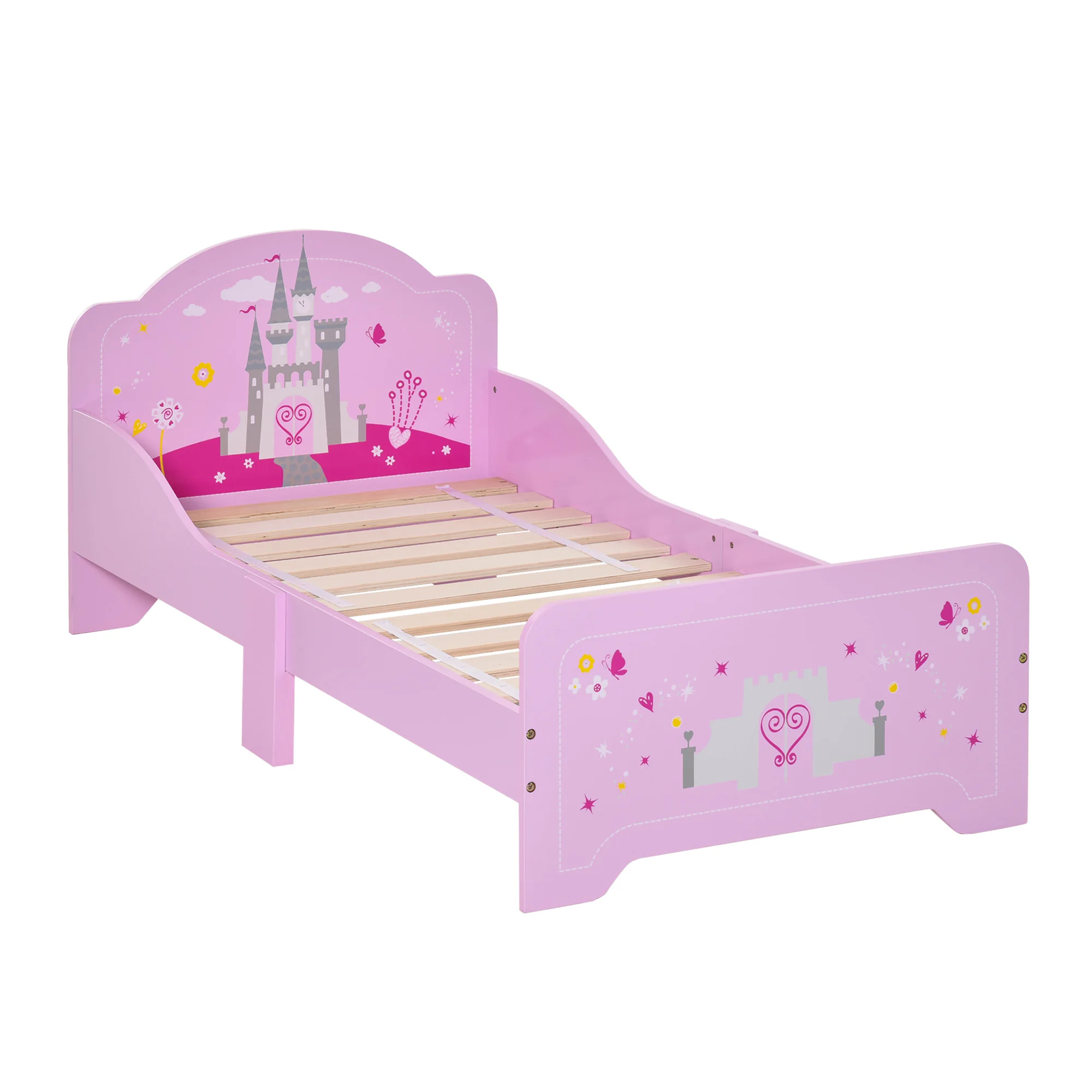 

HOMCOM children's bed with wooden raised edges for children's bedroom, crib for children aged 3-6, 143x73x60cm, pink