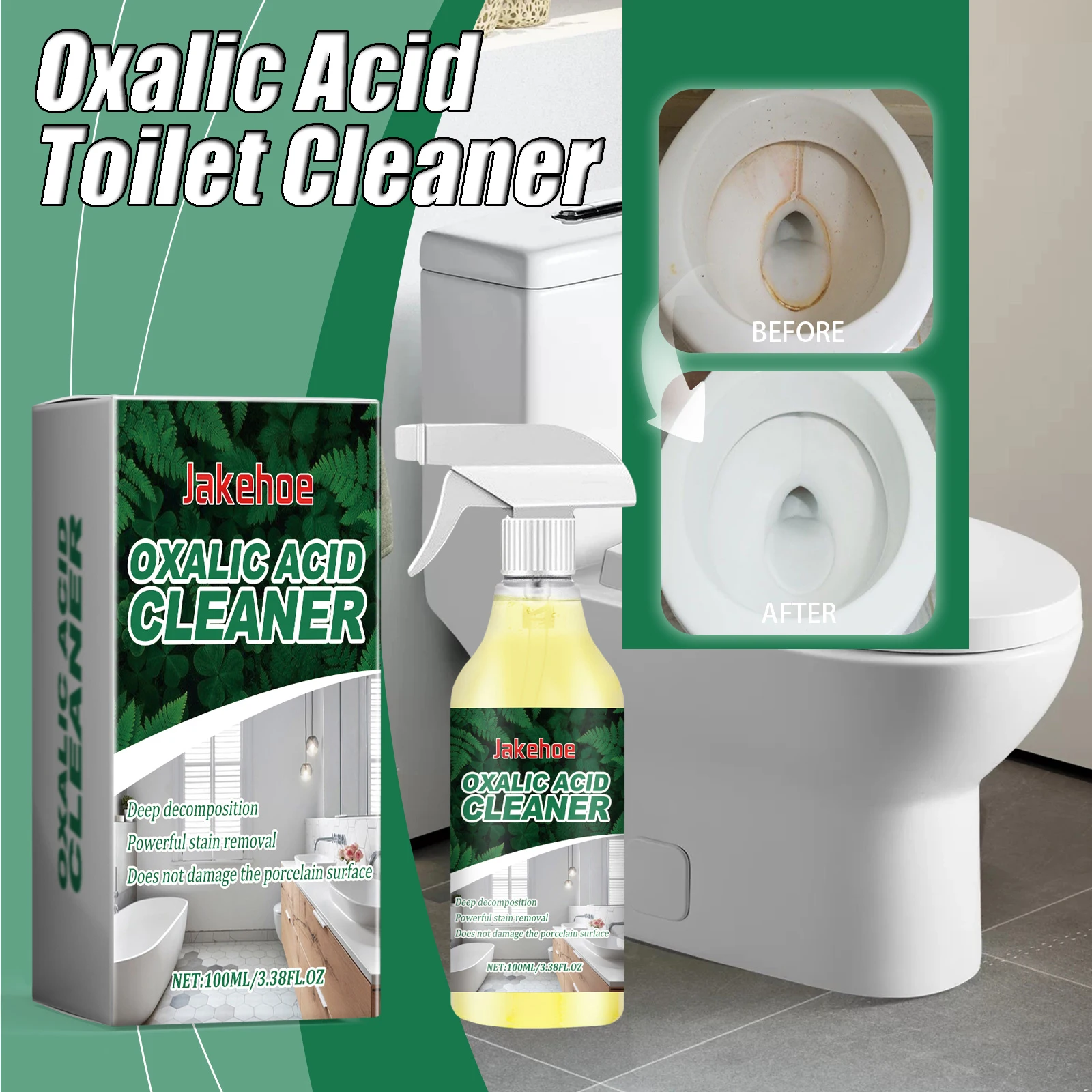 

Очиститель для унитазов Jakehoe с бычевой кислотой эффективно очищает пятна моча быстро удаляет желтый и дезодорирует, не остатков, не раздражает