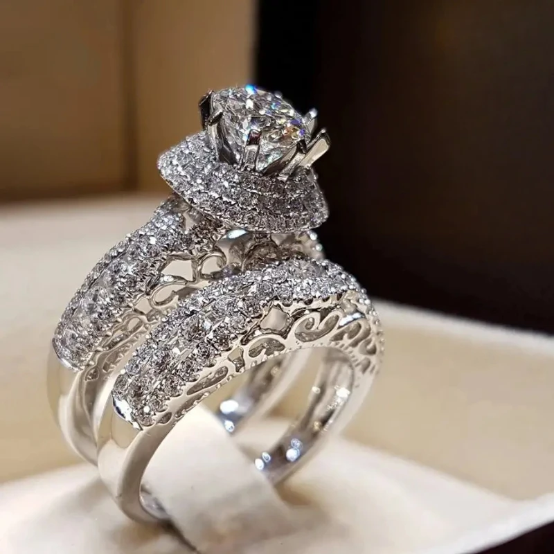 925-sterling-silver-hot-selling-hollow-carving-inlaid-zircon-ring,-high-end-fashionable-round-women's-jewelry-two-piece-set