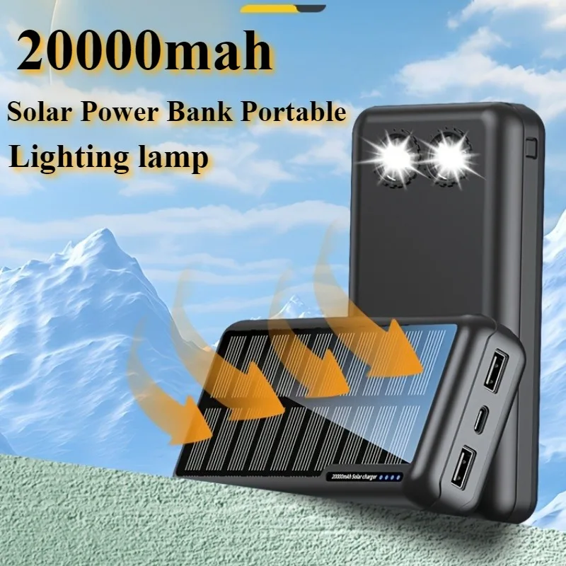 

20000mAh Solar Power Bank Portable Solar Charger External Battery Pack Powerbank for IPhone 13 X Samsung Huawei Xiaomi Poverbank