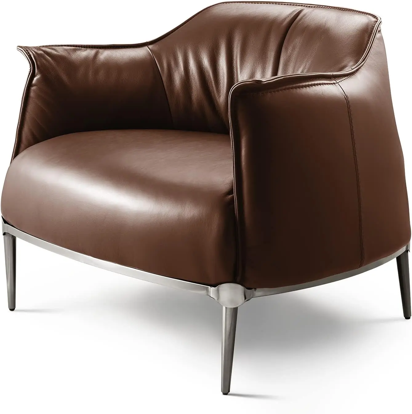 Leather Accent Chair, Mid  Modern Armchair, Comfy Fireside Chair, Side Chair For Living Room, Bedroom, Waiting Room, Brown