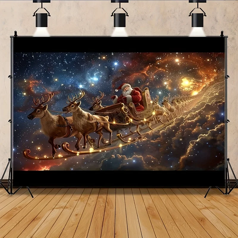 خلفيات عيد الميلاد ذات الطراز الكبير والواقعي مع مزلقة سانتا كلوز ونجوم الرنة والمتلألئة - زينة للعطلات #2