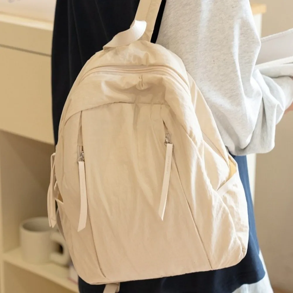 Simple Solid Color Travel Backpack Multi-pocket Versatile Nylon Backpack Korean Style Lightweight Student Schoolbag Boys