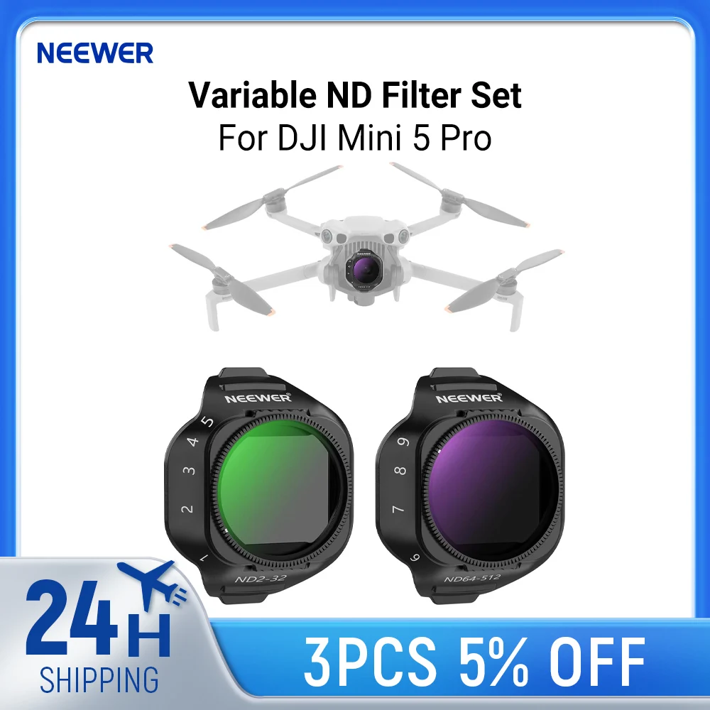 

Набор переменных ND-фильтров NEEWER для камеры дрона DJI Mini 5 Pro (ND2-32 + ND64-512), регулируемое оптическое стекло с нейтральной плотностью света