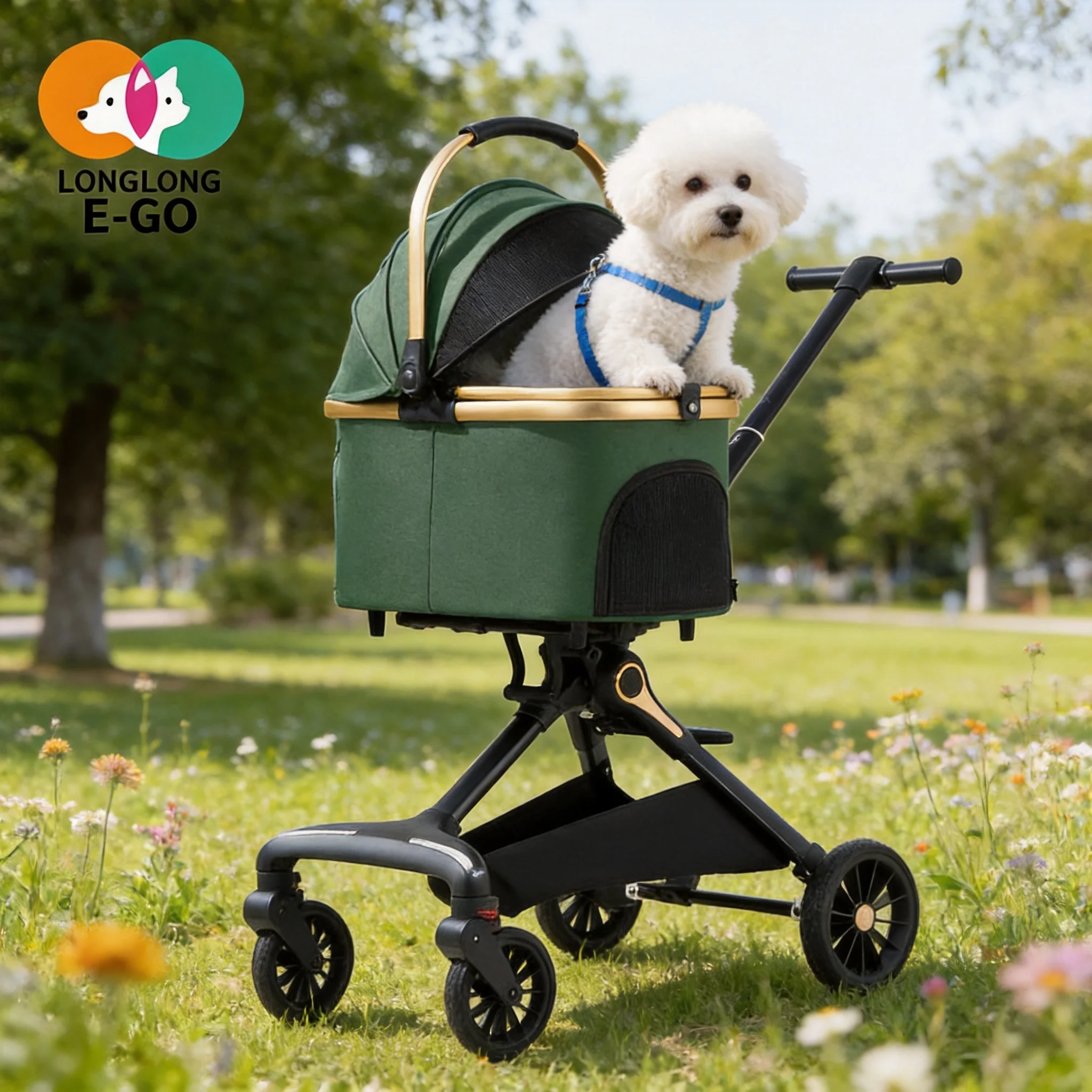 2026 Hot Selling Waterproof Foldable 4-Wheel Pet Stroller Detachable Lightweight Oxford Fabric Aluminum Alloy Frame For Dogs