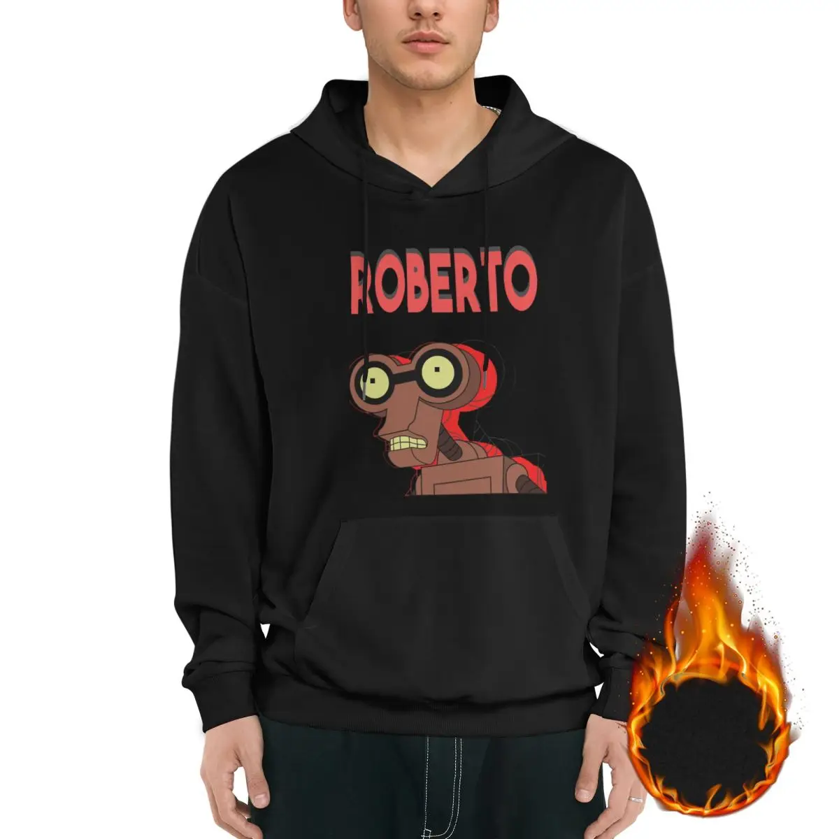 Roberto The Crazy Robot Men's Fleece Hoodie Black Long -sleeved Hoodie