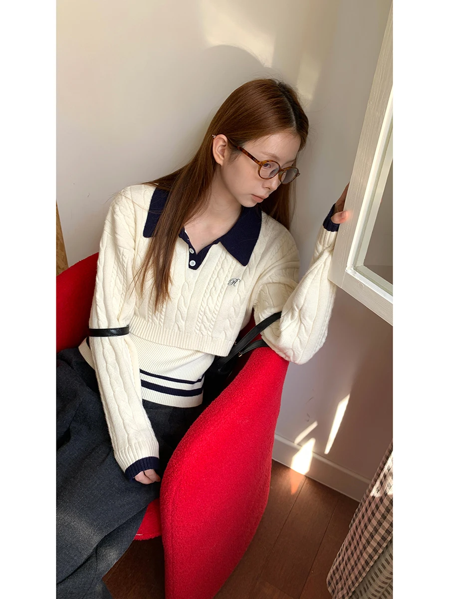 

Ladies' Lazy Sle Knitted Sweater Two-Piece Set Inner Wear Winter Faion High-End Feeling Comfortable Straight Tube Knitwear