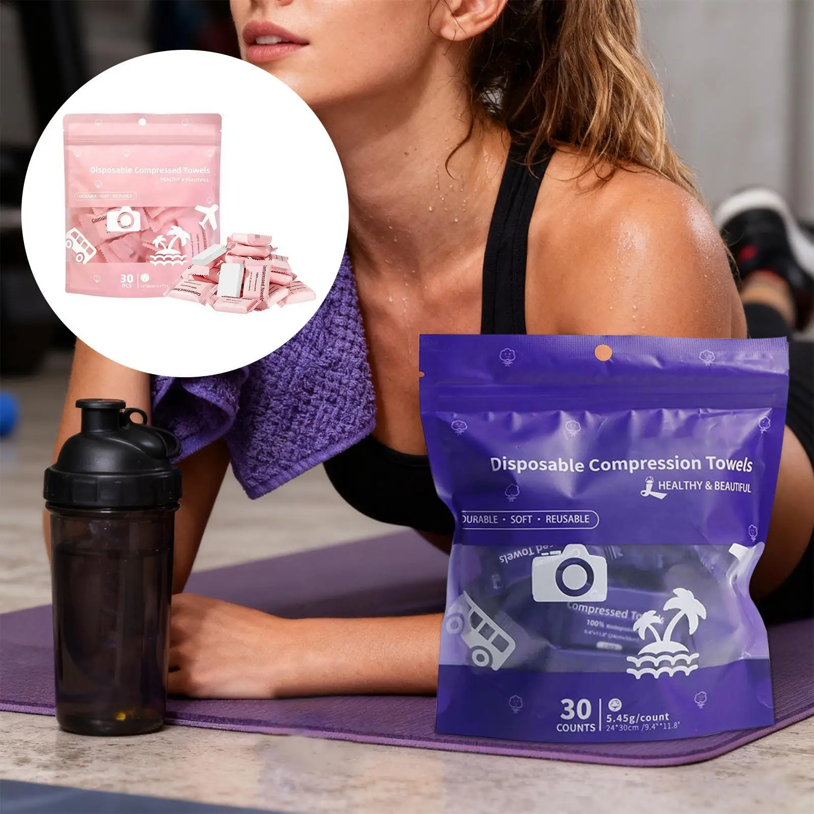 

Compressed Towels Absorbent Tissue 30 Pieces Compressed Facial Towels Travel Washcloths for Bathroom Camping Hotel Gym Spa