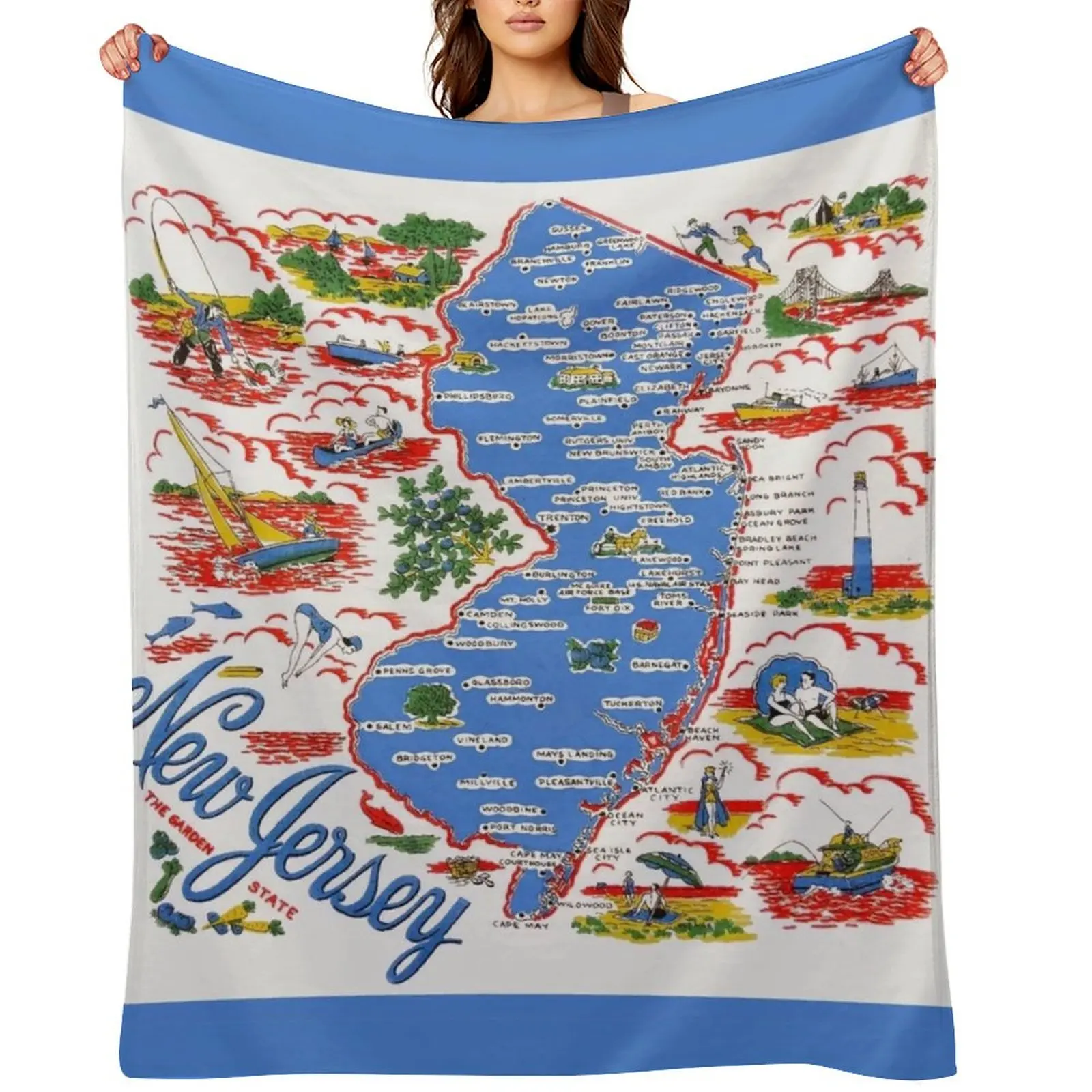 

Vintage New Jersey Map Throw Blanket Thermal christmas gifts wednesday Comforter Blankets