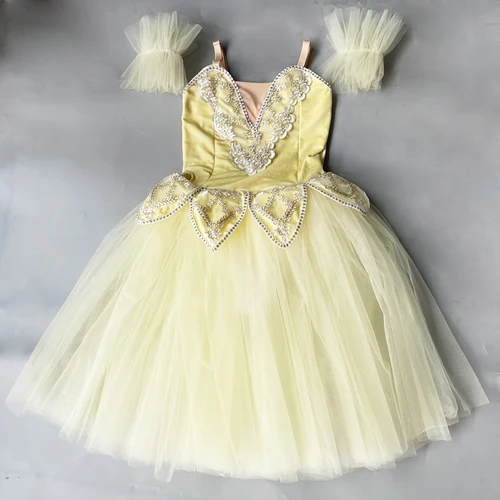 Vestido de Ballet amarillo para niñas, falda de Ballet, Vestido largo de baile para niños, disfraces de bailarina de rendimiento, faldas de danza del vientre