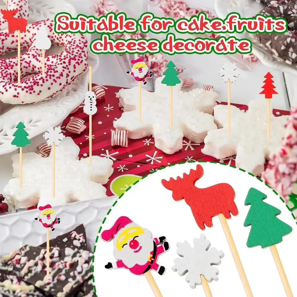 50Pcs Christmas Bamboo spiedino Cocktail Picks Cupcake Topper cibo usa e getta Dessert stuzzicadenti bastoncini di frutta forniture per feste