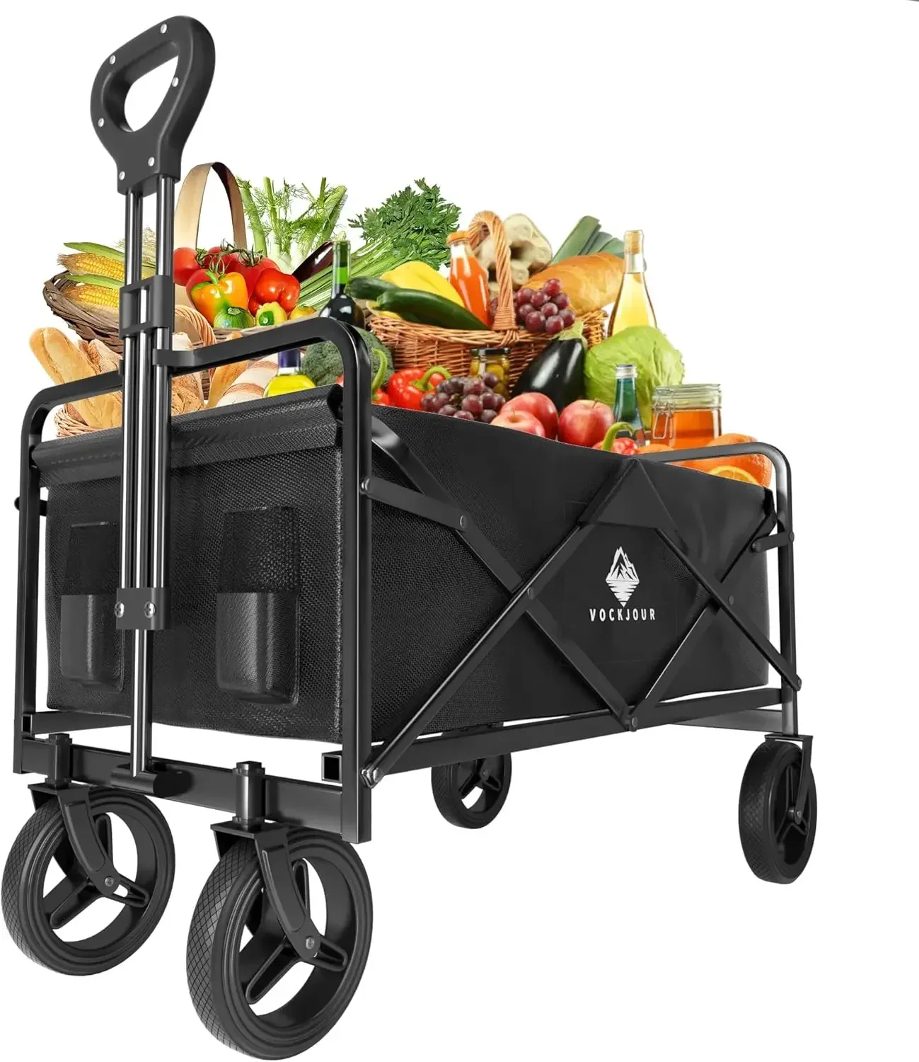 

y Collapsible Folding Wagon Cart with Wheels Duty Outdoor Grocery Utility Garden Cart Foldable with Drink Holders for Sports