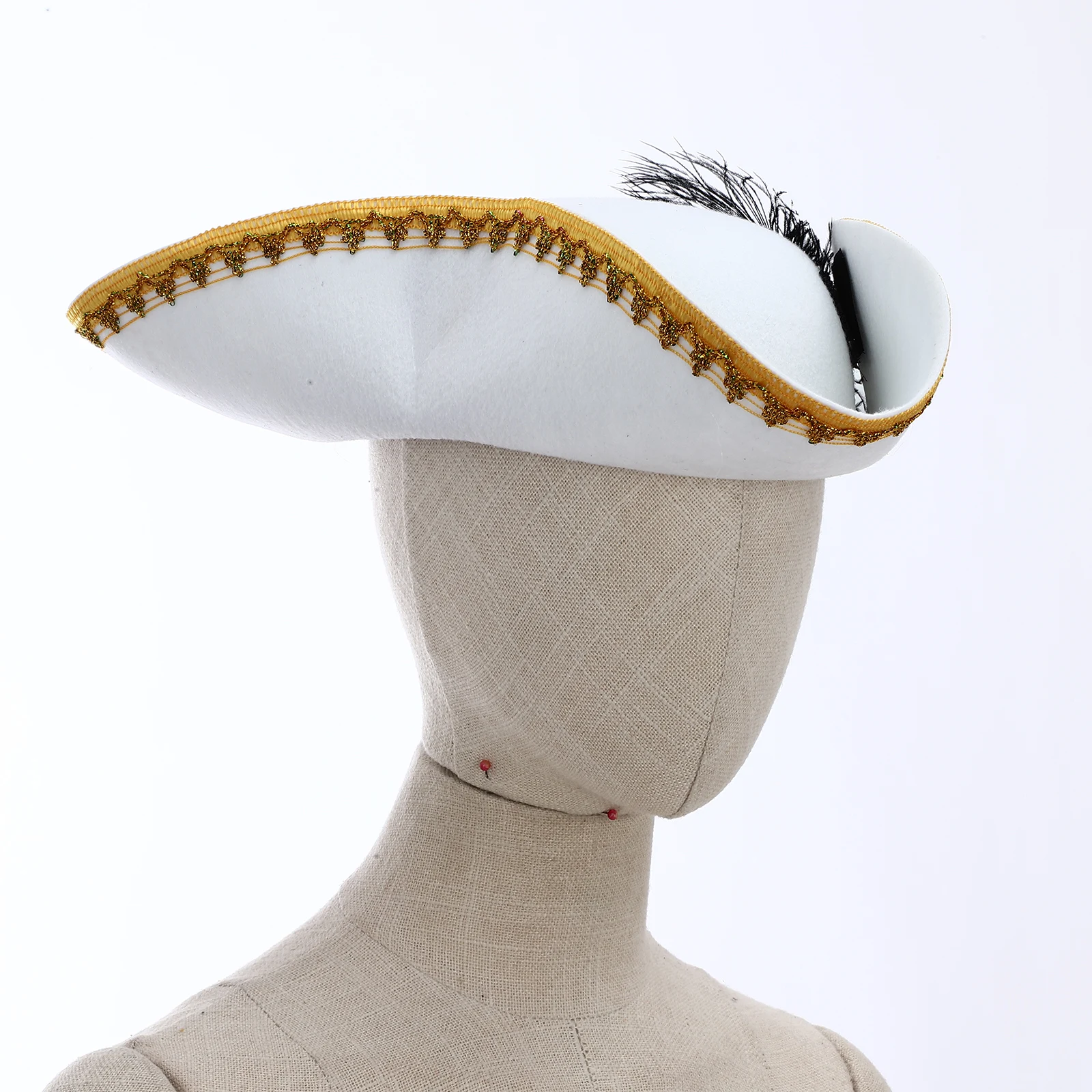 

1Pc Unisex Halloween Colonial Tricorn Pirate Distressed Style Metallic Brim Embellished Cosplay Felt Hat for Masquerade Party