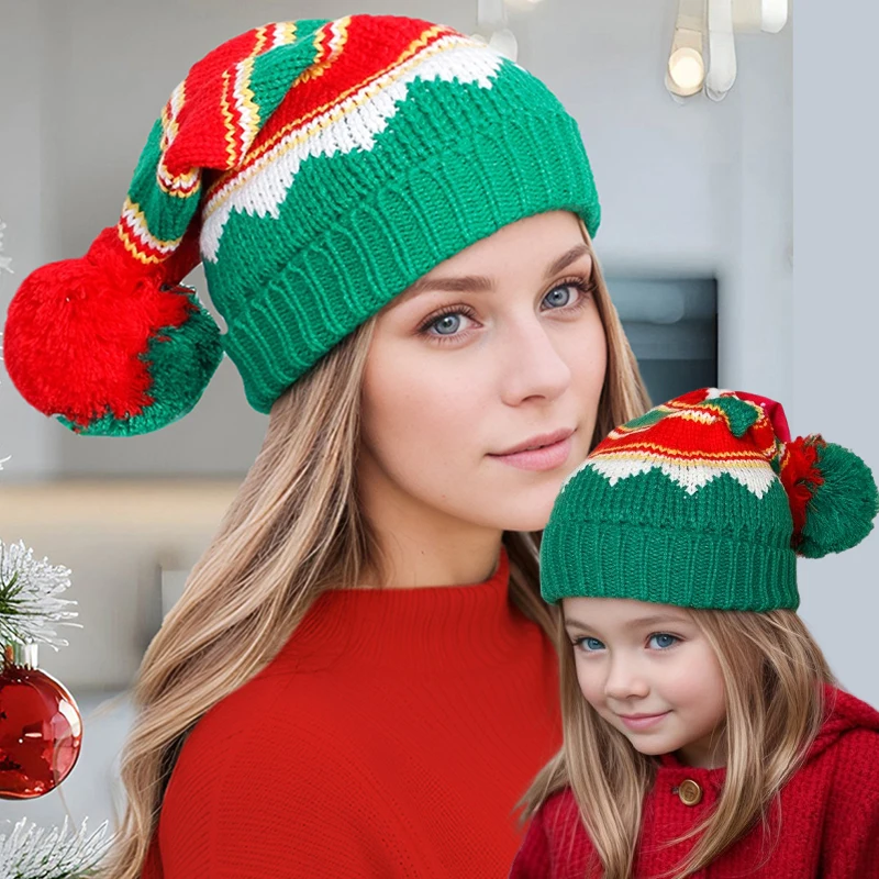 

New Trendy Parent-Child Santa Christmas Hat Holiday Party Soft Versatile Knitted Hat Women Winter Girl Boy Warm Gift Leisure Cap