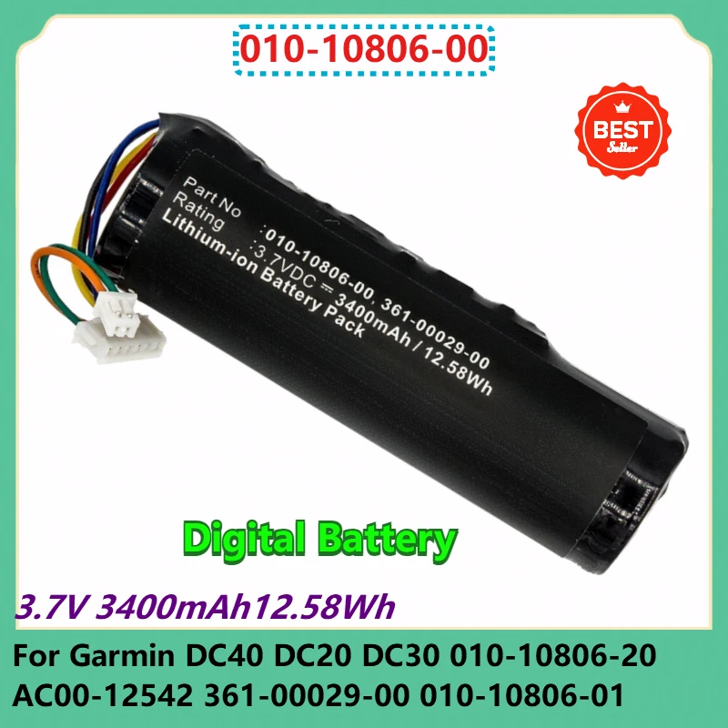 010-10806-00 Digital Battery 3.7V 3400mAh 12.58Wh For Garmin DC40 DC20 DC30 010-10806-20 AC00-12542 361-00029-00 010-10806-01