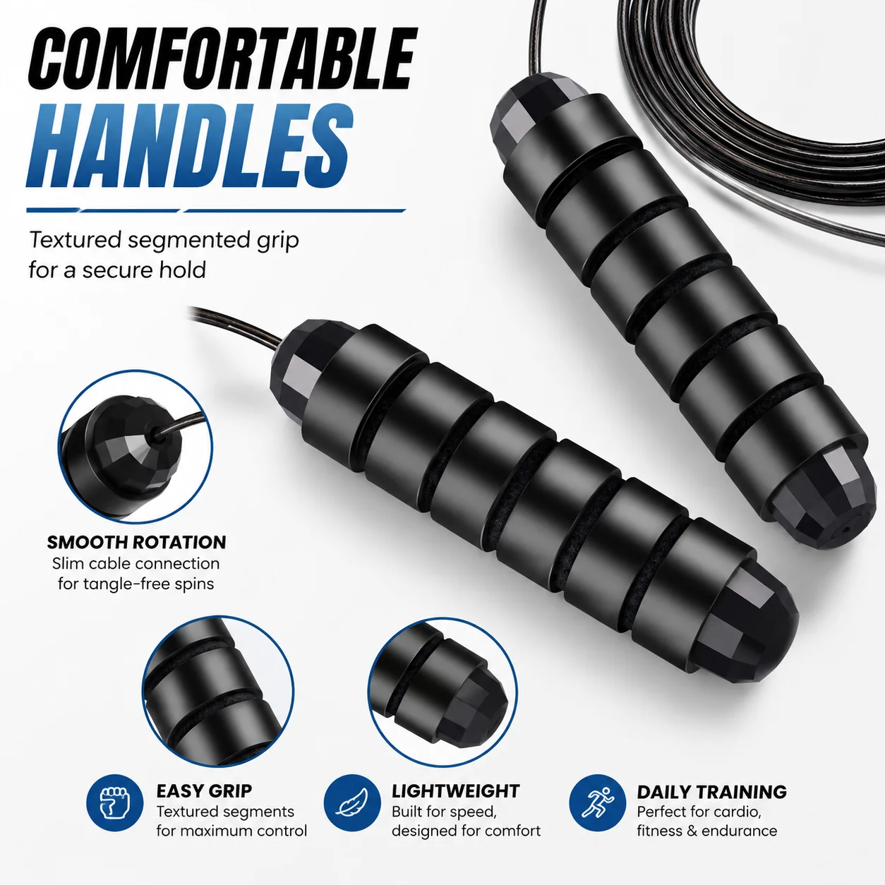 Speed Jump Rope with Comfortable Non-Slip Handles, Lightweight Skipping Rope for Cardio, Fitness, Home Gym, Workout and Training