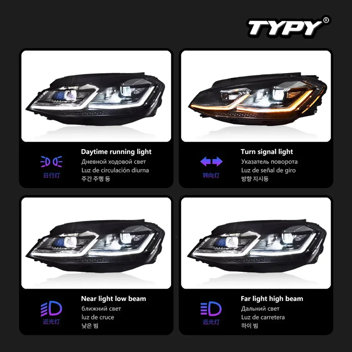 

New LED Headlight Upgrade Modified Full Head Lamp For VW Golf 7 MK 7 Turn Signals Daytime Running Lights 2013-2016