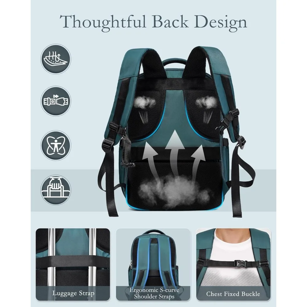 Juego de equipaje de 3 piezas con maleta de mano giratoria de 20 pulgadas, maleta rígida y mochila de viaje - Azul verde azulado