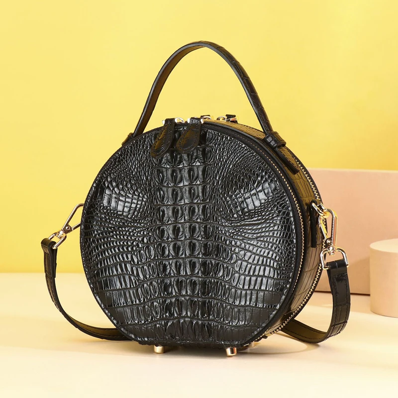 2026 Summer Fashion round Handbag Cowhie Genuine Leather Women's Bag Luxury Designer Female Purse