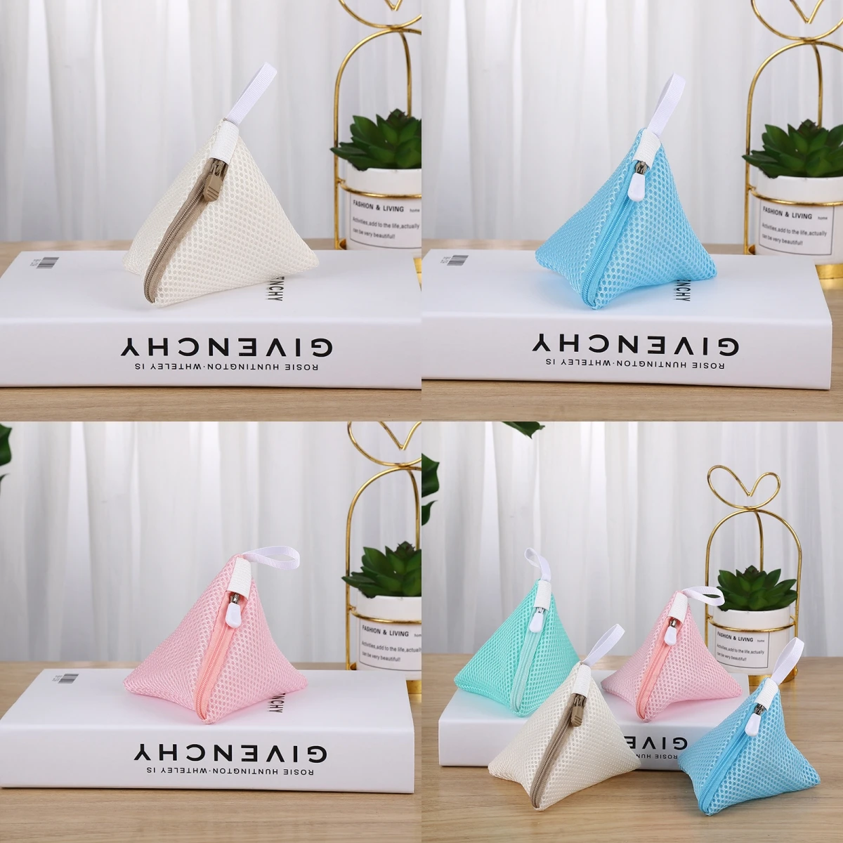 Bolsa de lavandería de malla 3D, gránulos desinfectantes, diseño triangular de Color para protección de ropa, almacenamiento de lavadora, bolsas de lavandería