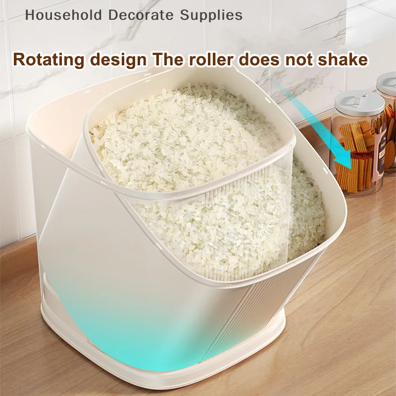 1Pcs Rice Bucket Food Container With Time Scale Rotating Kitchen Storage Box With Measuring Cup For Oatmeal Grain Cereal