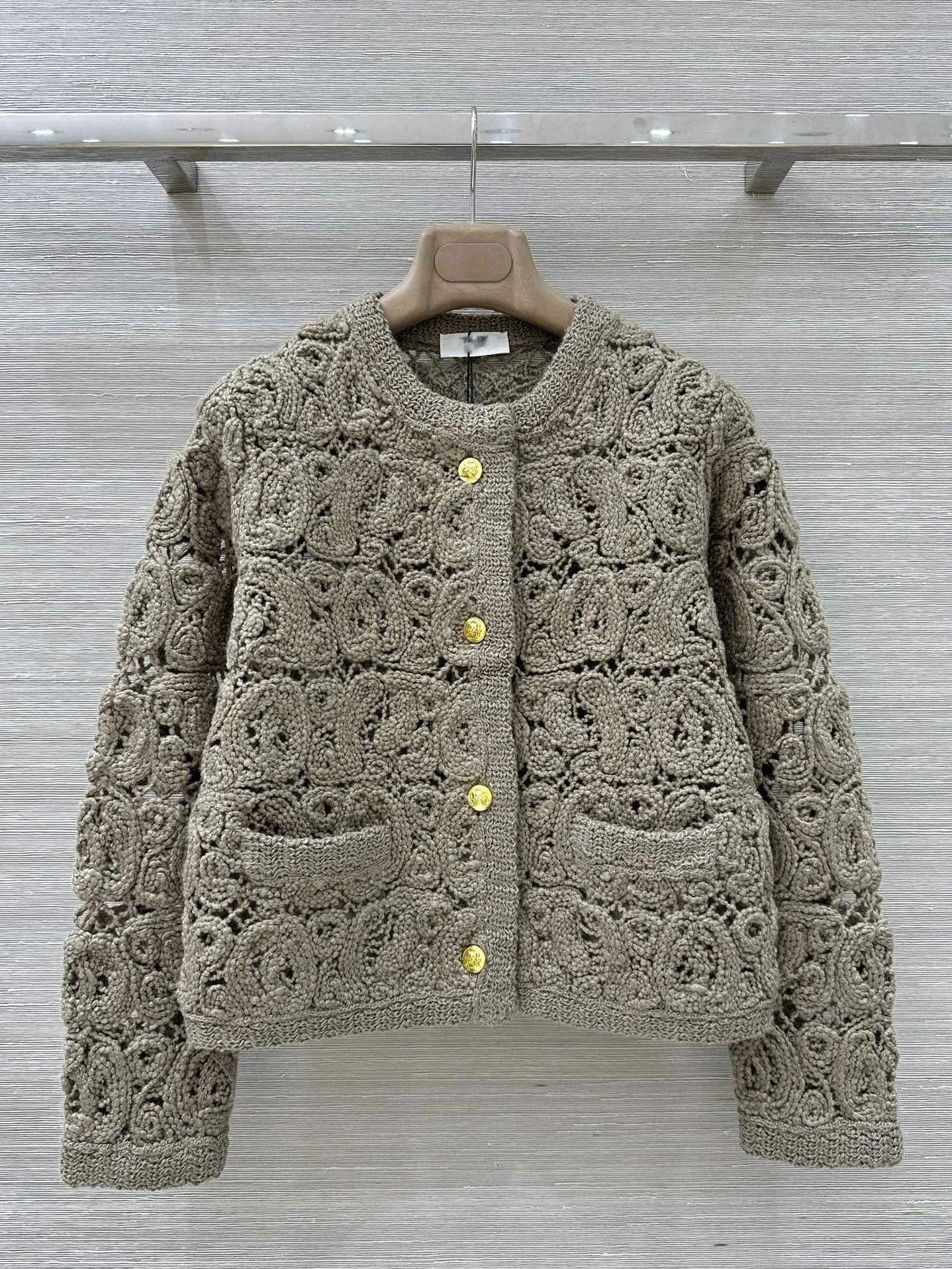 

Retro Ele Handmade Knitted Camere Cardigan Women's Casual Long Sve Coat Floral Crochet Heavy Embroidery Autumn Winter
