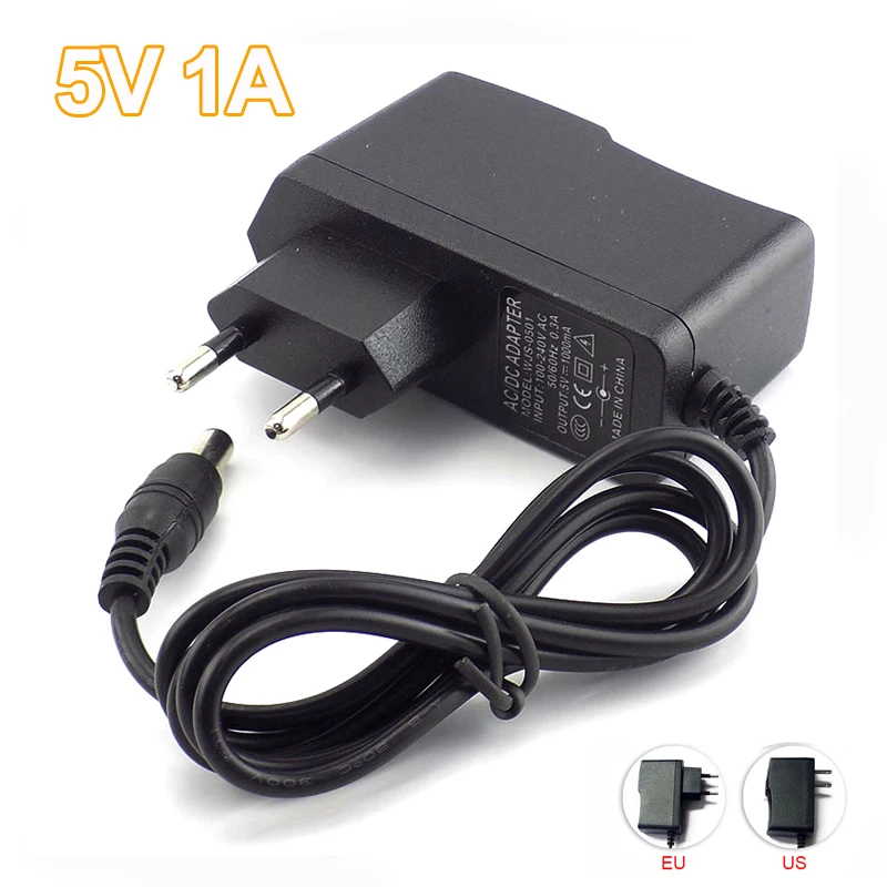 

5.5mm*2.1mm Plug AC To DC Power Adapter Supply 100V-240V Converter Adapter DC 5V 1A 1000mA For LED Strip CCTV Camera US EU