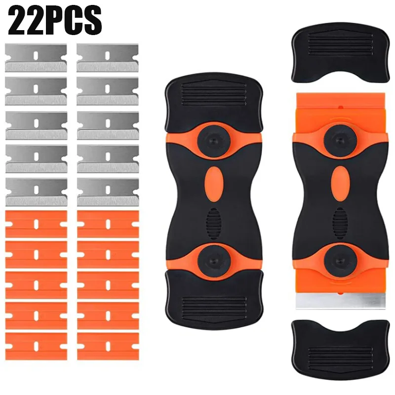 22 piece set of plastic scraper, car sticker remover scraper, glass rolling cutter scraper, cleaner with 20 blades