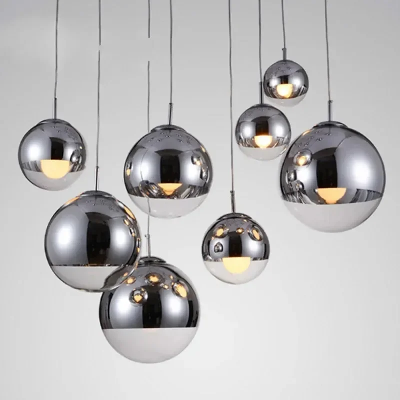 

Copper/Sliver Glass Shade Silver Inside Mirror Pendant Light E27 LED Indoor Living Room Lamps