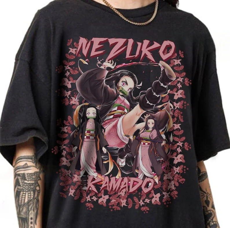 Demon Slayer T-shirt, Inspired Anime Nezuko Kamado T-shirt Black- Anime Gift