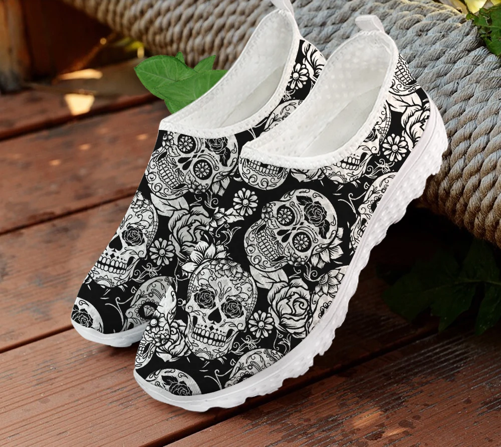 New Casual Flats Sneakers Gothic Style Colorful Sugar Skull Printing Women Outdoor Workout Footwear Comfort Shoes