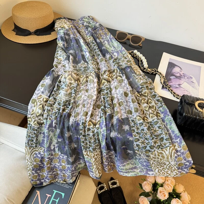 

Bohemian Floral Print High Waist A-Line Midi Skirt Women's Summer New Style Euro Size plus Size Half-length Skirts