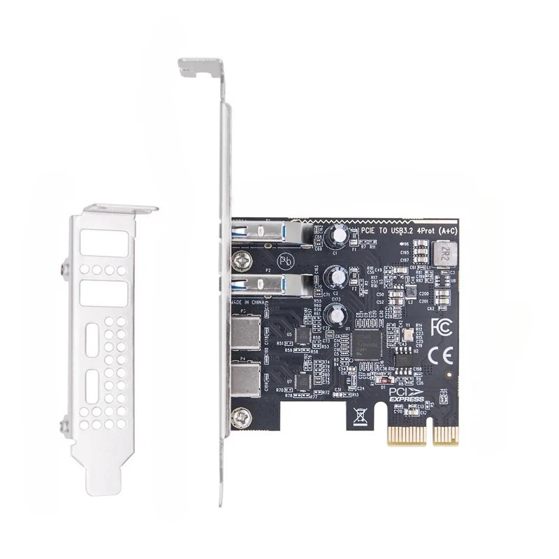 Expansion PCIE USB Type-C Card Adapter HUB 2Port USB-C + 2Port USB3.2 GEN1 5Gbps Riser Card with Low Profile Bracket for Desktop